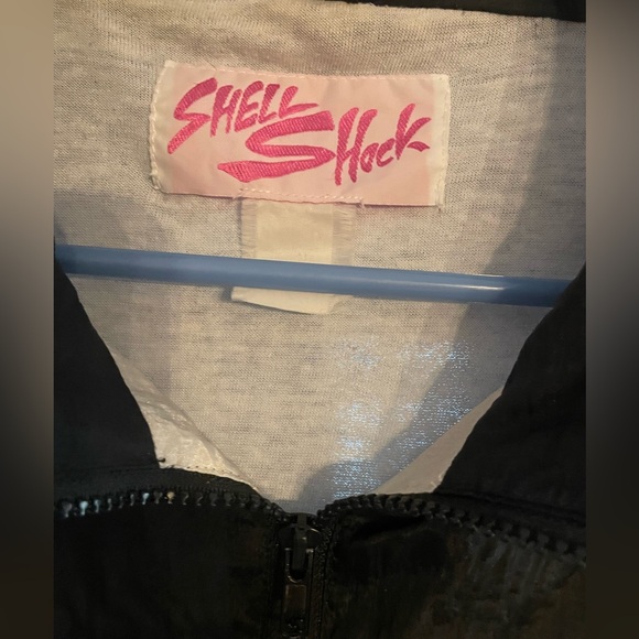 VTG 80s Shell Shock Nylon Windbreaker Run DMC Hip Hop Black Gold Colorblock L/XL - Picture 4 of 6